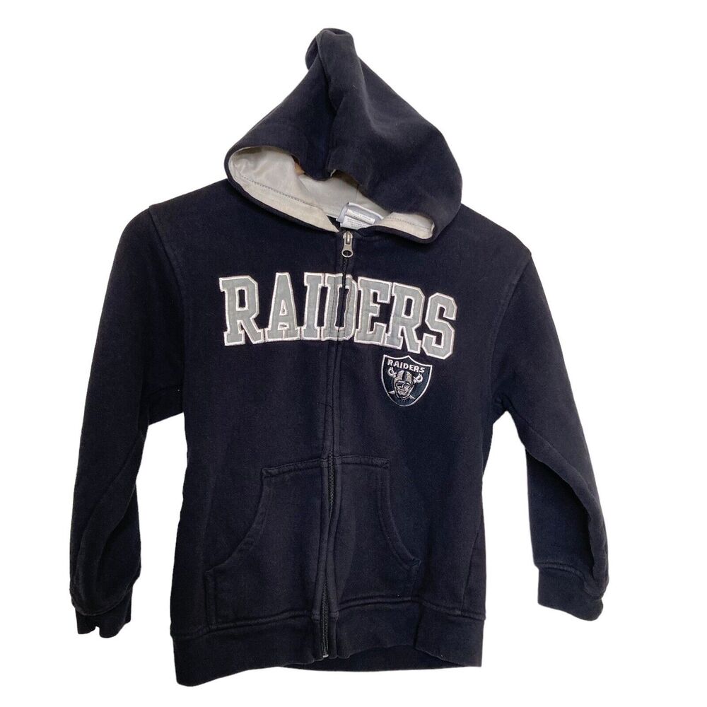 NFL Team Apparel Las Vegas Raiders Oakland Boys Zip Hoodie Jacket Size 6-7 Logo